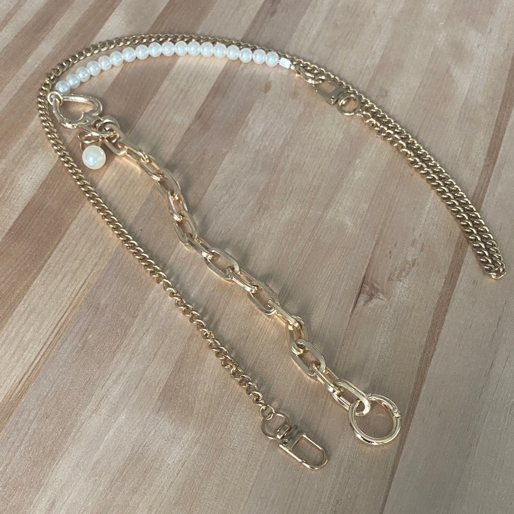 3 in 1 Adjustable Gold and Pearl Chain Strap